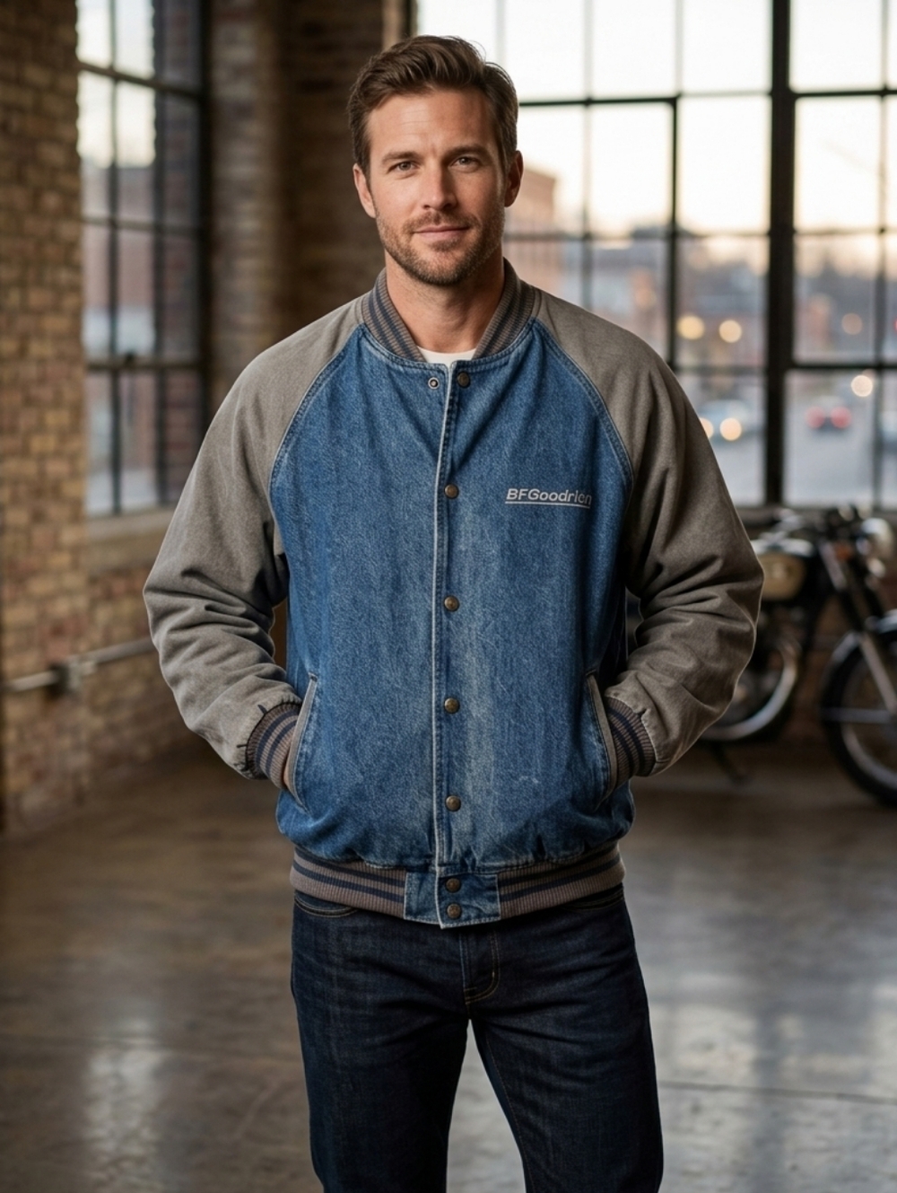 Denim and Tan Varsity Jacket